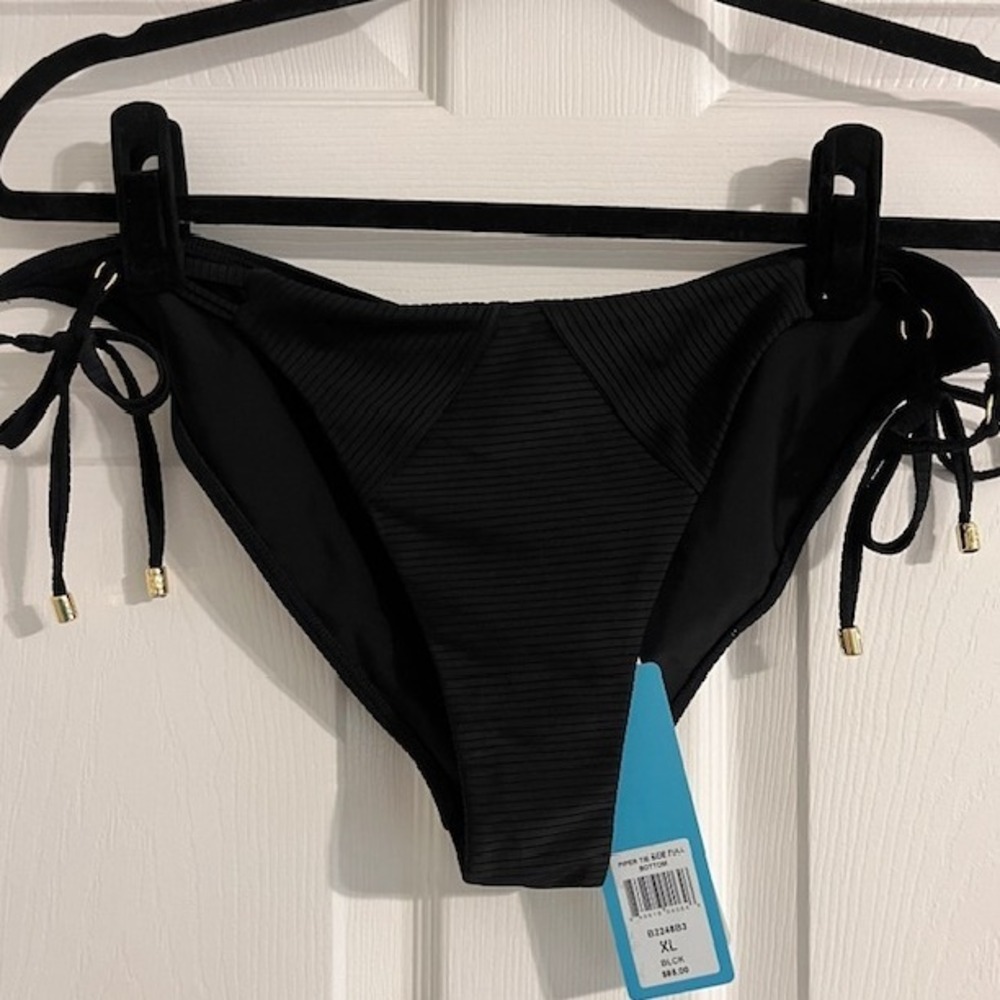 Beach Bunny Tie Side Full Bikini Bottoms Ribbed Black Swimsuit XL